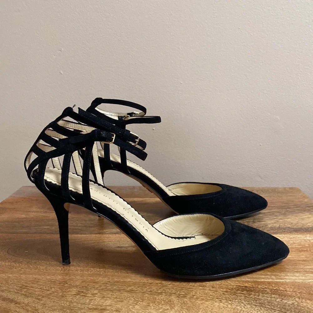 Charlotte Olympia Black Suede Aranea Spider Web d'Orsay Pump Heels Shoes
